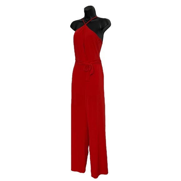 EXPRESS RED BELTED CRISS CROSS KEYHOLE TOP OPEN WIDE LEG JUMPSUIT - Picture 4 of 11